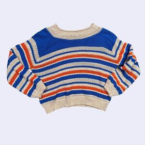 Rue Mazarine French Cotton Striped Orange Blue Roll Neck Sweater Size Medium